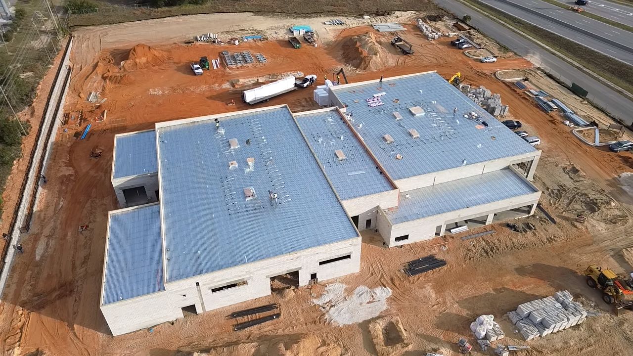 Large commercial flat roof from above