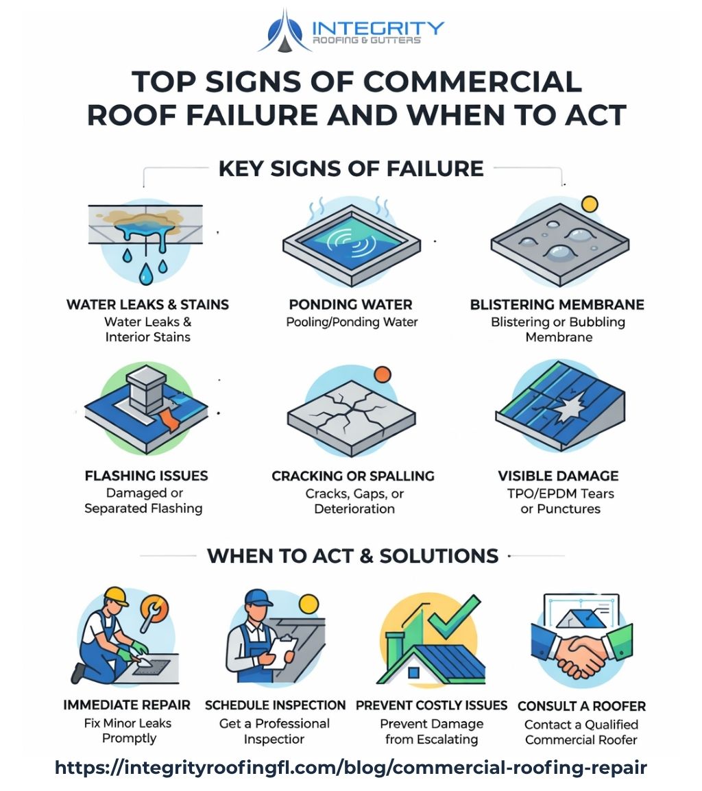 Top signs of commercial roof failure and when to act infographic - commercial roofing repair infographic 